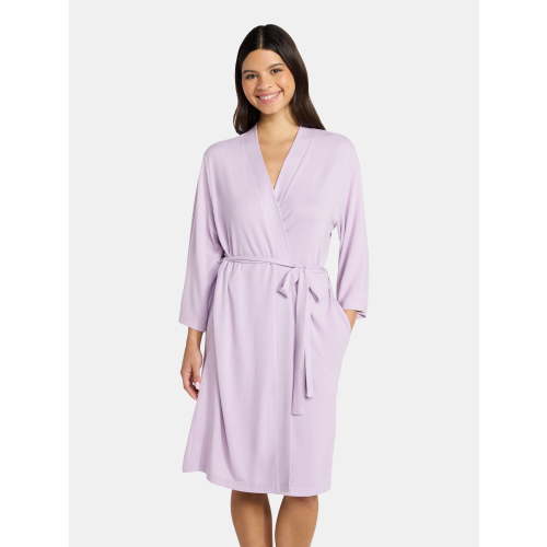 Lissome Women's Ultra Soft Stretchy Knit Belted Wrap Robe, Sizes S-3X