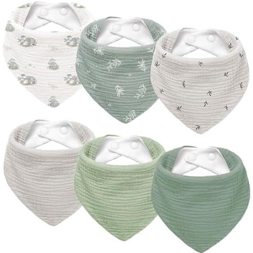 Susurration Muslin Baby Drool Bibs 6Pack Soft Triangular Adjustable Baby Bandana Bibs for Unisex Baby Girls & Boys