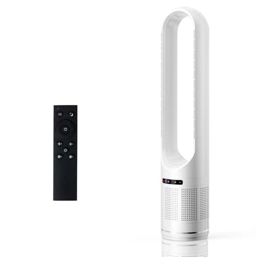 OLIXIS 41" Bladeless Tower Fan with Built-in Air Filter, 80°Oscillating Quiet Fan for Bedroom, 8 Speeds, 8H Timer, Remote Control, LED Display, Easy to Clean, Home & Office, White