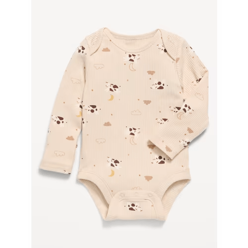 Printed Unisex Long-Sleeve Ribbed Bodysuit for Baby