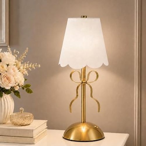 Cordless Small Table Lamp,Cute Led Desk Lamp,Gold Bow Lamp
