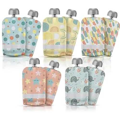LittleWhispers Reusable Baby Food Pouches - Refillable with Applesauce, Yogurt, Fruit Puree, Smoothie - 10 Pack - Toddler & Kids Squeeze Pouch