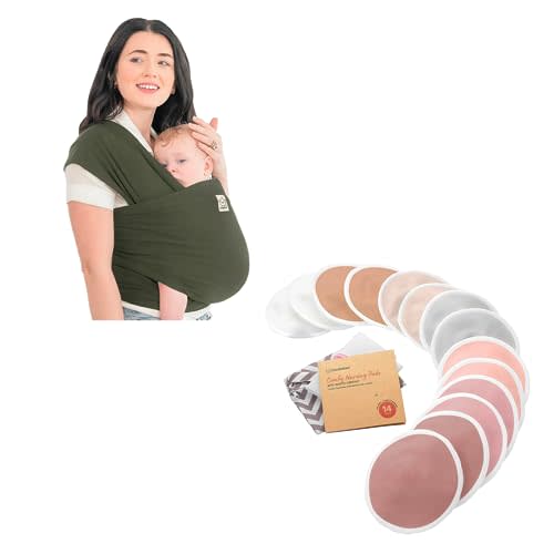KeaBabies Baby Wrap Carrier and Nursing Pads - All in 1 Original Breathable Baby Sling, 14 Washable Breastfeeding Pads, Lightweight,Hands Free Baby Carrier Sling