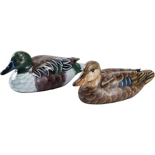 Set of 2 Hand-Painted Mallard Duck Couple Sculpture, Realistic Animal Artwork for Home Décor, Elegant Table Statue for Living Room, Kitchen, Shelf - Gift for Family & Art Lovers