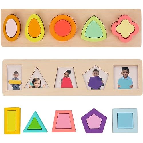 Adena Montessori Colorful Multiple 10 Pieces Shape Puzzles Toys for 1 2 3 Years Old Toddler Geometric Jumbo Wooden Puzzles Grasping and Fine Motor Toys