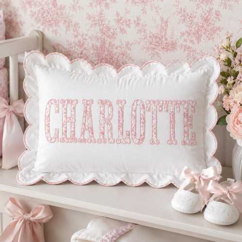 Personalized Baby Name Pillow Cover, Custom Embroidered Nursery Pillowcase, Scallop Edge Lumbar Pillow Cover, Baby Shower Gift, Crib Decor