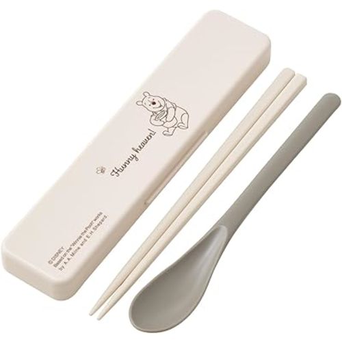 Skater CCS3SA-A Disney Winnie the Pooh Simple Logo Chopsticks & Spoon Set, 7.1 inches (18 cm), Made in Japan