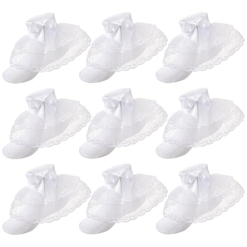 Hillban 9 Pairs Baby Lace Socks Girls' Ruffle Socks for Newborn Infants Princess Frilly Lace Cotton