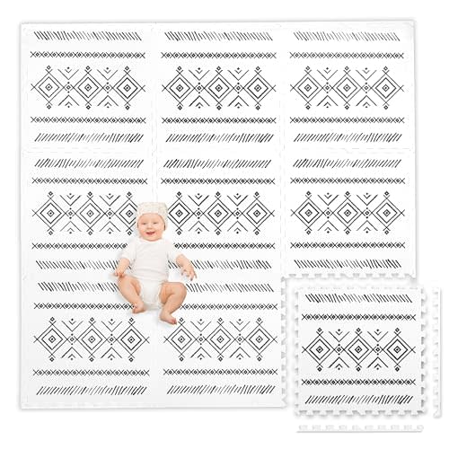 Play Platoon Non-Toxic Extra-Thick Children's Play Mat, 9 Tiles - 72 x 72 inch Comfortable Cushiony Foam Floor Puzzle Mat for Kids & Toddlers with 24 x 24 inch Tiles - Black/White
