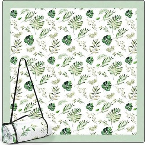 Picnic Blankets 79"x79" Extra Large Outdoor Blanket Beach Blanket Waterproof SandProof Picnic Mat Washable Foldable Portable for Grass Lawn Beach Camping (Green with Leaves)
