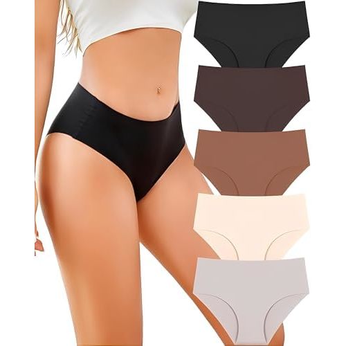 UNDER THE SEA Seamless Underwear for Women Plus Size Mid Rise Lingerie Brief Sexy No Show Panties Womens Cheeky 5 Pack XS-3XL
