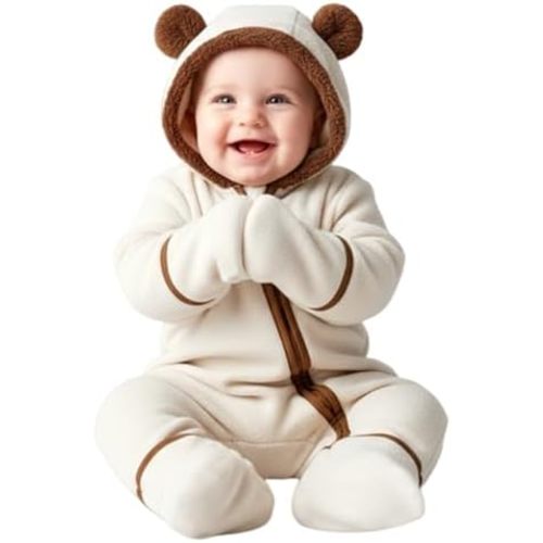 PATPAT Fleece Hooded Footed Clothes, Soft Warm Footie Covers, Car Seat Friendly, Easy Zip,Cute Romper Newborn Infant Jumpsuit