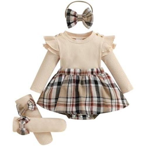 Giraropa Baby Girl Fall Winter Clothes Long Sleeve Romper Dress + Socks + Headband Newborn Infant Cute Casual Outfits