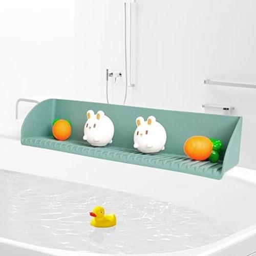 Splash Guard for Bathtub, Silicone Bathtub Splash Guard for Tub Kids, Bathtub Tray with 4 Suction Cups, 15.75 Inch Bath Tub Shelf and Organizer, Suction Cups Attach to Bath Tub (2, Aqua)