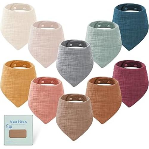 Yoofoss Muslin Baby Bibs 10 Pack 100% Organic Cotton 6-Layer Soft Absorbent Drool Bandana Baby Bibs for Drooling and Teething for Boys and Girls,Classic Mixed
