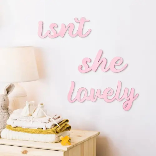 AOCEAN Wood Sign Boho Decor Isn’t She Lovely Wall Art Bedroom Baby Girl Princess Room Nursery Shelf Home Decoration (Pink)