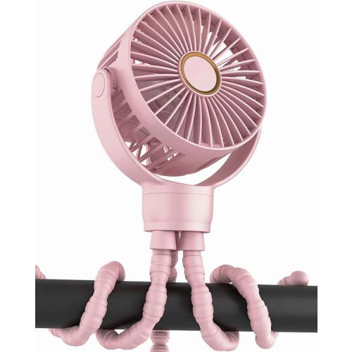 Portable Stroller Mini Fan, Small Rechargeable Personal Fan, Baby Travel Essentials for Wagon, Car Seat, Treadmill, Battery Powered Biking Gear Accessories, 360 ° Rotation, 3-Speed, Display, Black