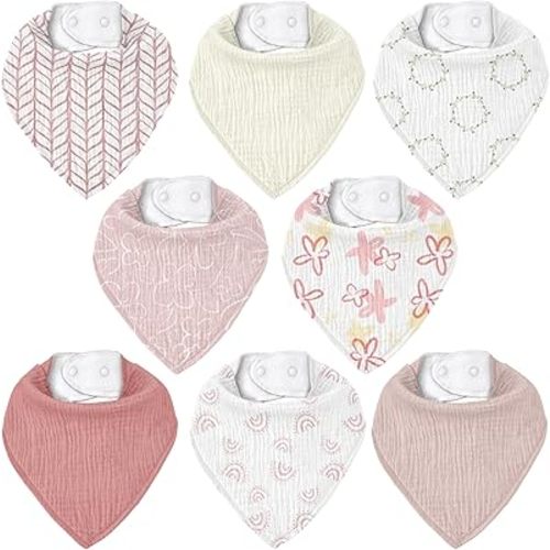 Muslin Baby Bibs 8 Pack, Baby Bandana Drool Bib for Drooling and Teething, Cotton Soft Absorbent for Girls Boys Spring Impression