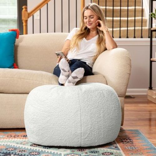 Jaxx Ellis Ottoman Shearling Faux-Lamb Plush Pouf for Modern Interior Design, Small, Cloud