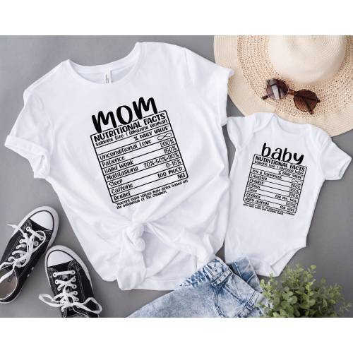 Nutritional Facts Mom Baby, Mom and Baby Matching Shirts,Mother and Baby Tshirts,Mommy and Me Outfits,Mama Mini Shirts,Onesies, Gift for Mom