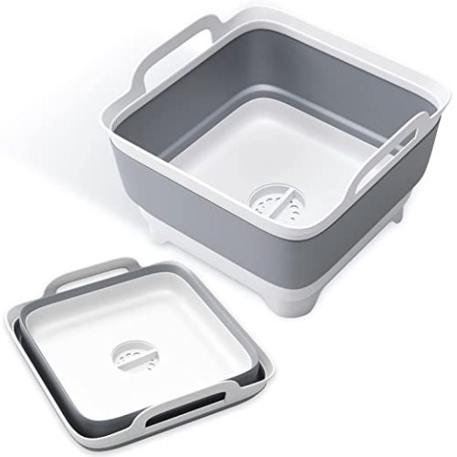 Vamako 9L Collapsible Dish Tub Portable Sink, Folding Laundry Tub, Washing Basin with draining Plug, Camping Dish Tub, Portable wash Dish Basin. (Gray)