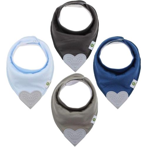 Pickle & Olive Baby Bandana Teething Bibs with Attached Silicone Teether - Set Of 4 -Solid Blues