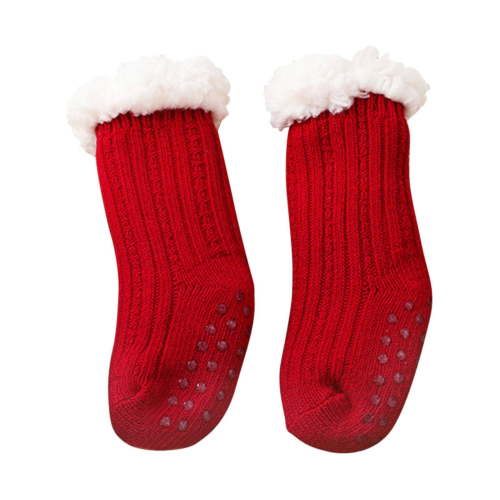 Avrntaa Toddler Girl Boy Sherpa Lined Fuzzy Socks - Baby Girl Boy Christmas Socks Kids Slipper Socks Red Socks Size 1-3 Years