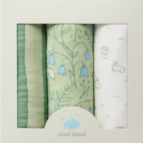 Muslin Swaddle Baby Blankets - Bunnies - 3pk - Cloud Island™: Cotton, Typography Pattern, 47" x 47"