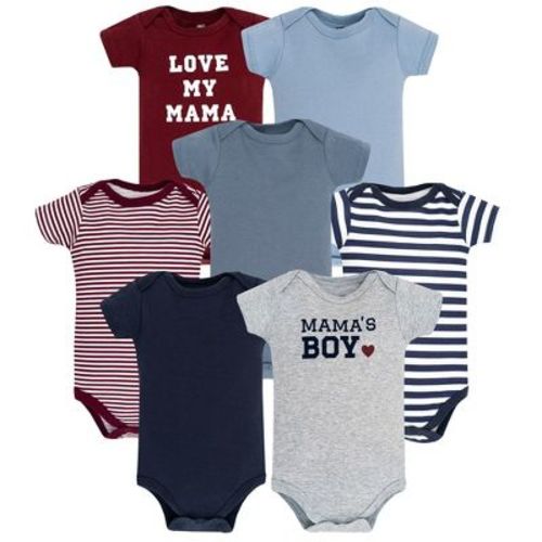 Hudson Baby Infant Boys Cotton Bodysuits 7-Pack, Burgundy Mamas Boy, Newborn