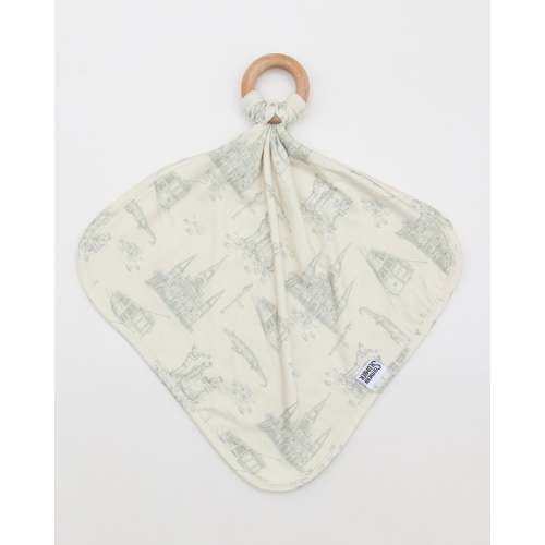 Sage Toile Bamboo Lovie with Wooden Ring
