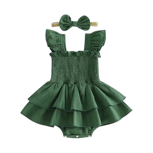 Newborn Baby Girls Summer Clothes Ruffle Sleeveless Pleated Smocked Bubble Romper Dresses Infant Bodysuit Jumpsuit