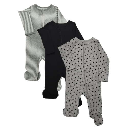 Wonder Nation Baby Gender Neutral Zip Front Footed Sleep N Play Pajamas, 3-Pack, Sizes Preemie-6/9 Months