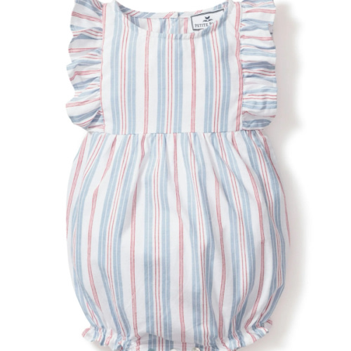 Baby's Twill Ruffled Romper in Vintage French Stripes