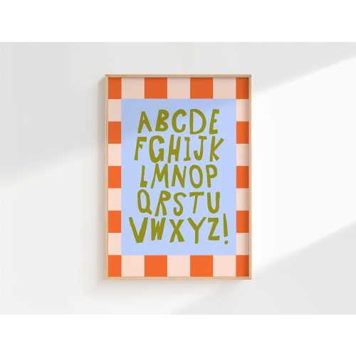Playful Alphabet Print for Kids - Bright and Quirky Wall Art for Nursery, Playroom, or Bedroom - Trendy ABC Decor - Cottage Core Aesthetic