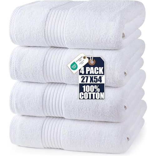 Utopia Towels Luxurious Bath Towels Set, 27 x 54 Inches 100% Ring Spun Cotton, 4 Pack White