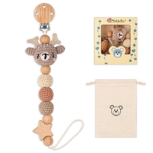 Pacifier Clip, Cute Animal Pacifier Holder Clip for Boys and Girls, Most Pacifiers, Baby Teethers, Baby Shower and Baby Essentials(Elk)