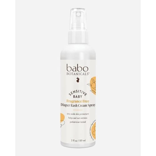 Babo Botanicals Sensitive Baby Fragrance-Free Diaper Rash Cream Spray - No touch, mess-free application - 14.9% Zinc Oxide - Shea Butter, Olive Oil & Aloe Vera - For Babies – 3fl.oz.