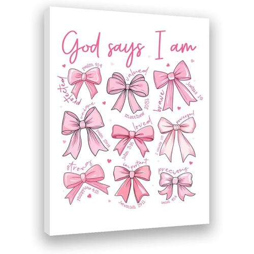 Redland Art Pink Bow Wall Art Framed Canvas 11.5x15 Inches Coquette Christian Scripture Quotes for Pink Bedroom & Bathroom, Inspirational Gift for Teen Girls, Dorm Room Decor, Aesthetic Bow Picture