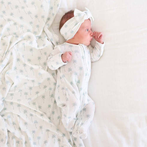 Preppy Palms Bamboo Waffle Zipper Footie