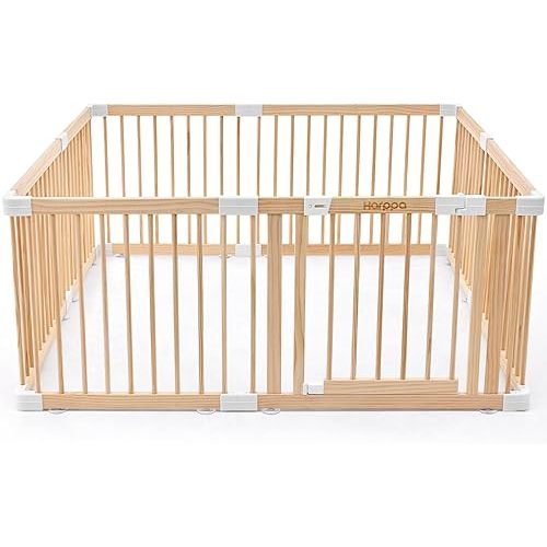 HARPPA Baby Gate Playpen Wooden Playpen for Babies and Toddlers Large Play Yards Baby Fence Play Area 56 x 56 x 24 inch