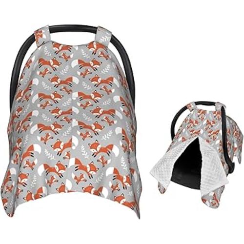 Cute Foxes Leaves Gray Baby Car Seat Canopy Nursing Cover for Newborn Car Seat Breastfeeding Covers Blanket Newborn Shower Gift