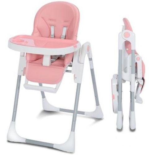 Kinder King Foldable High Chair for Baby, Toddler Eating Chair with Detachable Double Trays, Pink