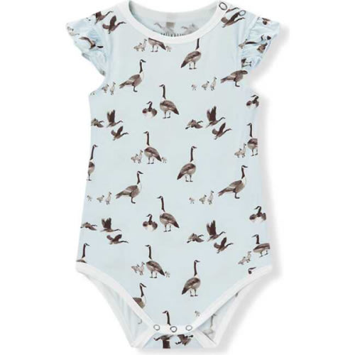 Goose Luxe Stretch Ruffle One Piece - Milkbarn Kids Rompers | Maisonette