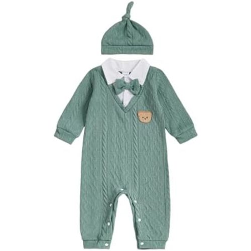 Newborn Infant Baby Boy Outfits Suit Bowtie Bear Embroidery Dress Romper Jumpsuit Gentleman Wedding Clothes Formal