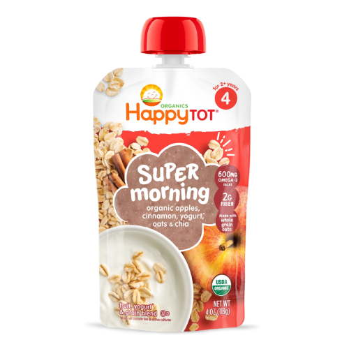 Happy Tot Organics Super Morning Stage 4, Apple Cinnamon Yogurt & Oats Organic Tot Food, 4 oz Pouch
