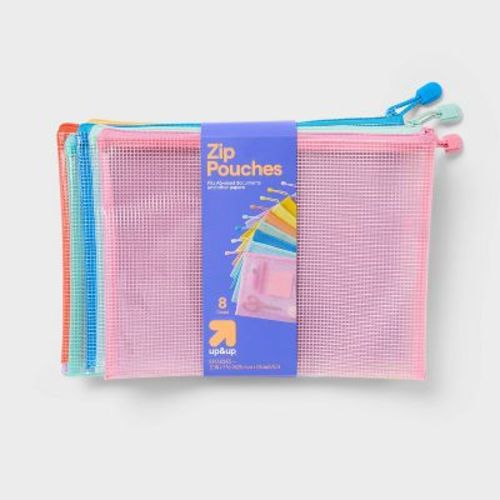 8pk 7.5"x10" Colored Waterproof Zip Pouches - up&up™