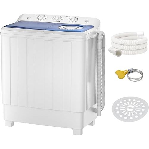 30Lbs Portable Washing Machine, Semi-automatic Compact Twin Tub Laundry Washer with Built-in Drain Pump, Time Control, 20Lbs Washer and 10Lbs Spin Dryer Combo for Apartments, Dorms, RVs