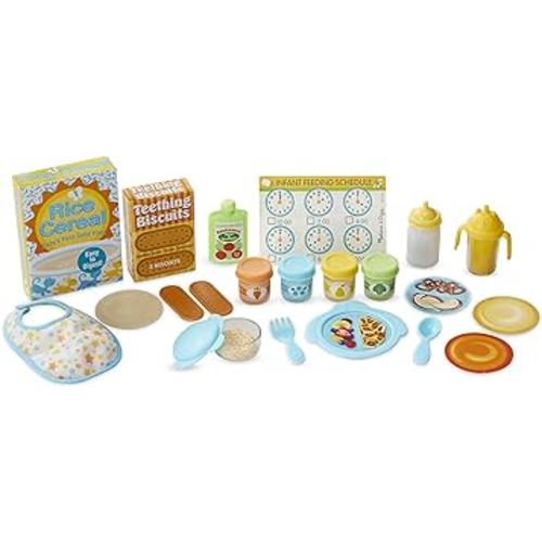 Melissa & Doug Mine to Love Mealtime Play Set for Dolls with Bottle, Pretend Baby Food Jars, Snack Pouch, More (24 pcs)