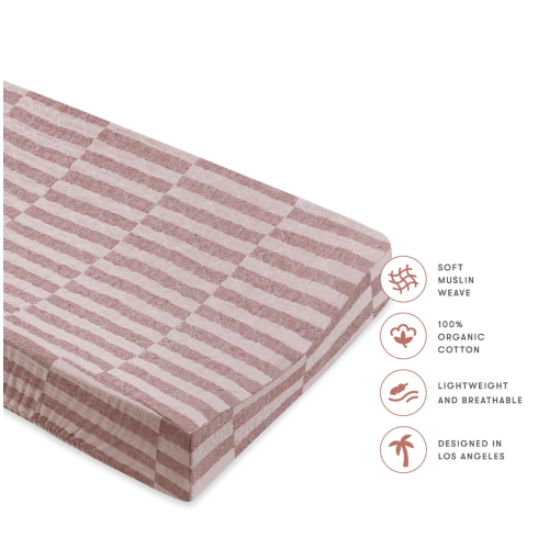 Organic Quilted Changing Pad Cover (Maroon Stripe)