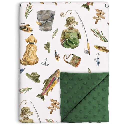 Buerhanerry Fishing Baby Blanket for Boys, 30"x40" | Gone Fishing, Toddler Soft Minky, Double Layer Dotted Backing, Toddler Nursery Newborn Baby Crib Receiving
